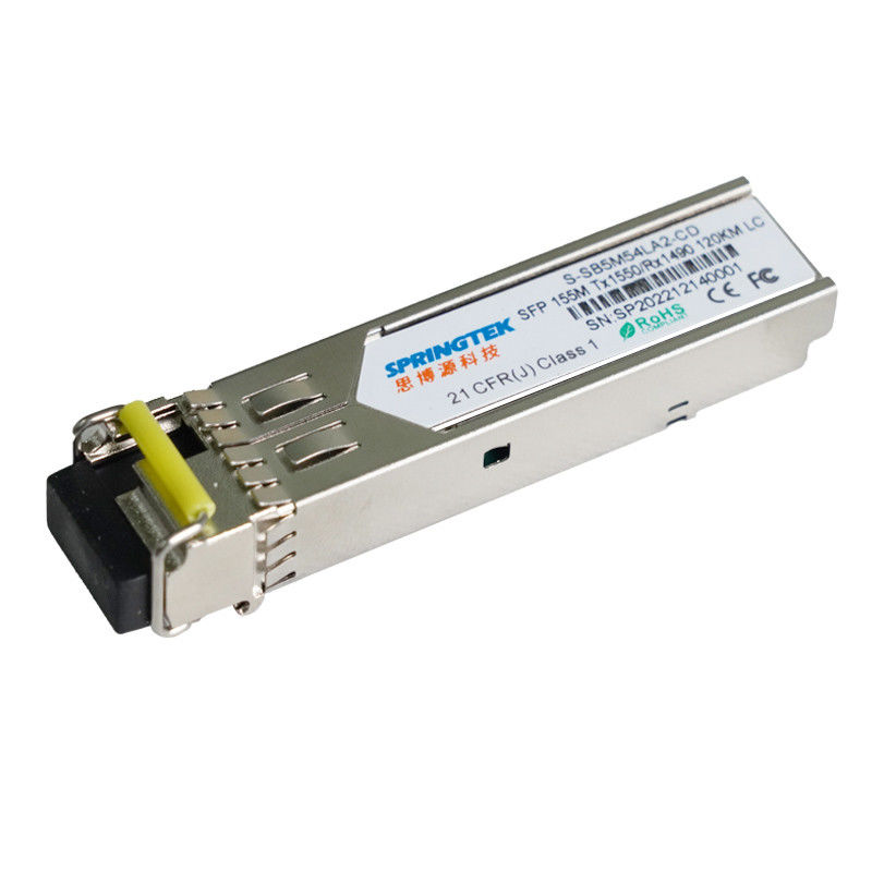 Modulo a fibra ottica industriale compatibile di marca 155M Single Mode BiDi 120km LC Tx1550/Rx1490nm DDM SFP