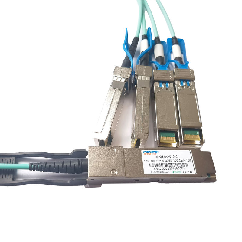 100G QSFP28 al cavo ottico attivo di sblocco di 4x25G SFP28   cavo del ricetrasmettitore 100Gbase AOC di 10m 20m